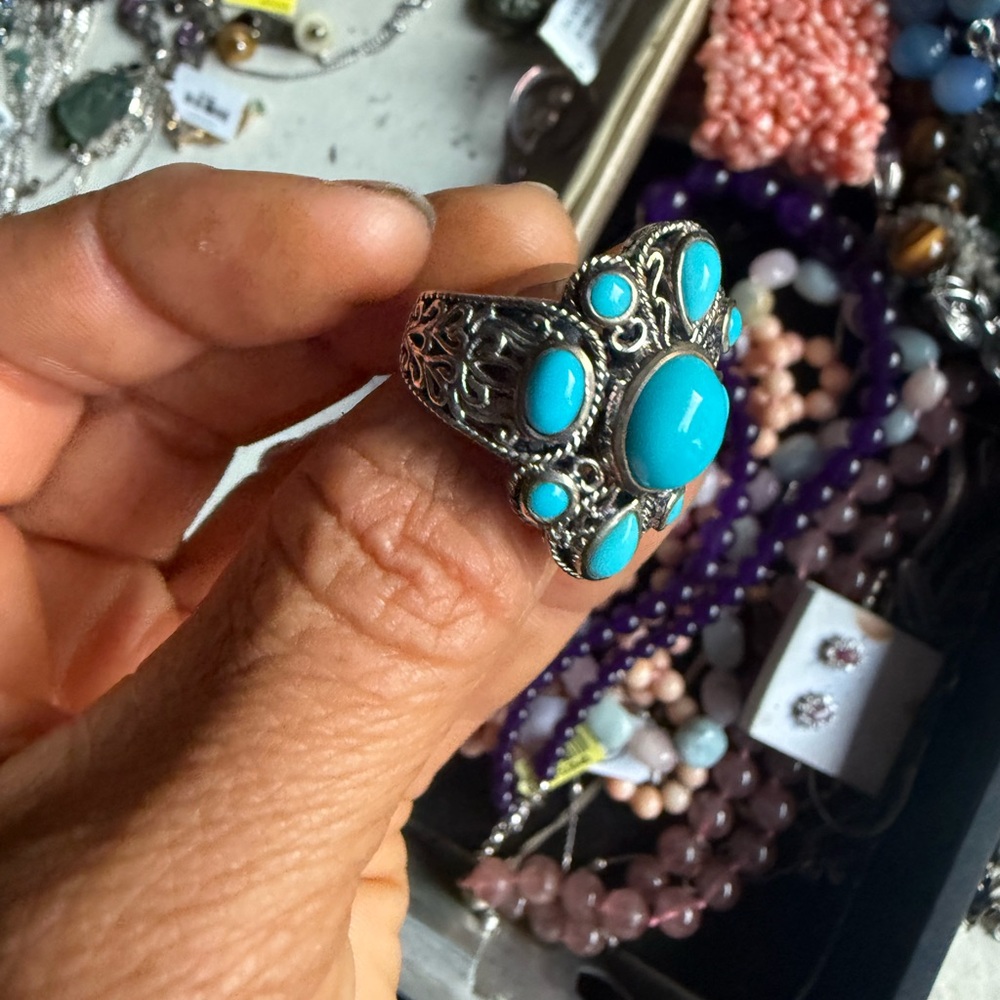 Turquoise Silver Statement Ring - image 5